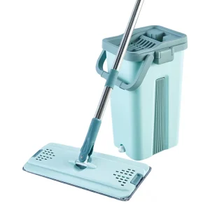 Durable HandsFree Flat Mop Set With Scraper SelfCleaning Bucket Microfiber Mop Pads for Household Tile Wood Floor Mopping