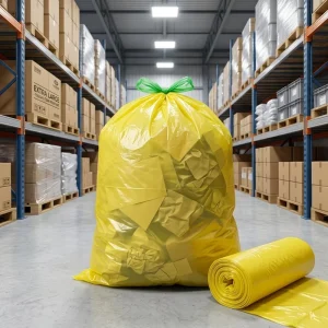 Durable Heavy Duty 13 Gallon 50 Liter Extra Large HDPE Biodegradable Trash Bags with Drawstrings for Household Use and Cookware