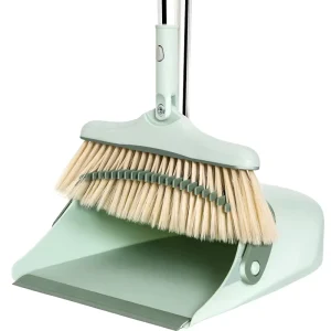 Dustpan and Broom Comb Set with Long Handle Upright Stand-Up Dustpan