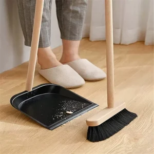 Dustpan and Brush Set Beech Wood Broom Iron Sets Household Long Handle Soft Bristle Broom Convenience