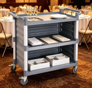 Easy Assemble High Load Bearing Capacity Mobile Food Trolley Serving Hand Carts for Banquet Service