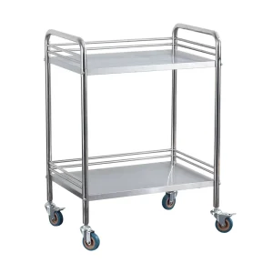 Easy Clean Fully Knock Down 2 Tier No Drawers Disassemble Stainless Steel Hospital Trolley with Silent Wheels