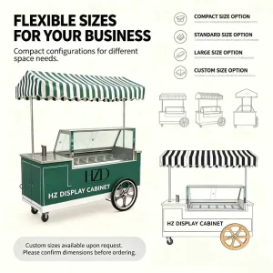 Easy Clean Tempered Glass Single-Temperature Fan Cooling Ice Cream Cart Mobile Gelato Display Showcase for Business