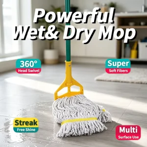Easy House Cleaning Sponge Mop Folding Wringing High Dehydration Rate Lightweight Stainless Steel Handle for Hardwood Floors