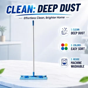 Easy Install Washable Microfiber Flat Mop with Clip Design for Indoor Hard Surface Maintenance