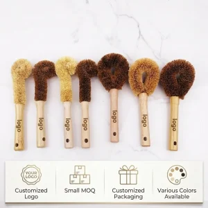 Eco Custom logo Household Natural Coconut Fiber Brush Wooden Cleaning Bottle Brush Washing Pan Pot Scrub Brush