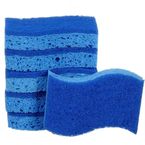 Eco-Friendly Cellulose Dishwashing Scrub Sponge Double-Sided Wood Pulp Wave Shape High Absorption