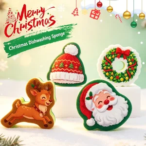 Eco Friendly Christmas Santa Snowman Non Scratch High Absorption Kitchen Dishwasher Sponges Scouring Pads