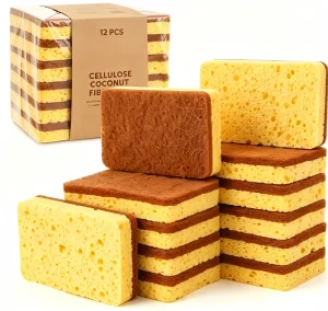 Eco Friendly Coconut Complex Cellulose Sponge Natural Dish Cleaning Kitchen Scourer Eco Sisal Sponges Scouring Pads