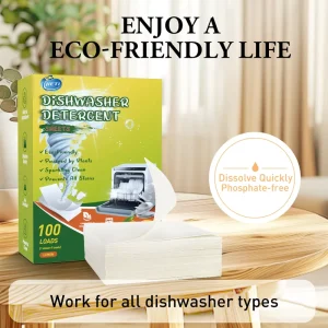 Eco Friendly Dishwasher Cleaning Sheets Lemon Fresh Formula Fast Dissolving Phosphate Free Anti Stain Dishwashing Detergent