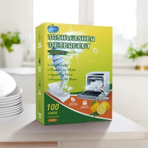 Eco Friendly Dishwasher Detergent Sheets Lemon Scent Sparkling Clean Prevent Stains Phosphate Free Fast Dissolving