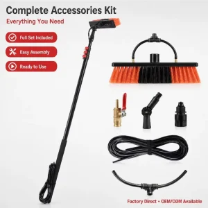 Eco-Friendly Handheld Aluminum Nylon Handle Water Fed Adjustable 18ft Telescopic Pole Red&Black Cleaning
