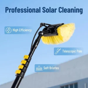 Eco-Friendly Handheld Telescopic 12ft Aluminum Handle Solar Panel & Window Cleaning Brush with 12inch Brush Head