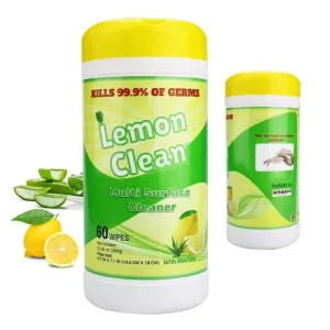 Eco Friendly Lemon Scented Antiseptic Non Woven Extra Soft Cleansing Wipes 14x15cm 80pcs in Jar
