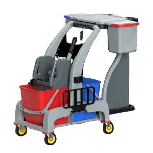 Eco Friendly Luxury Black Plastic Mop Trolley with Basket Wringer and Cleaning Trolley Commercial Use 4 Wheel