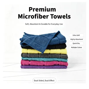 Eco Friendly Microfiber Grid Kitchen Towels Absorbent Square Dish Cloth Terry Tea Towel with Solid Color