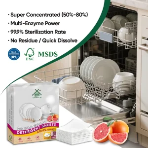 Eco Friendly No Phosphorus High Efficient Kitchen Tableware Cleaning Strips Natural Dishwashing Detergent Sheets