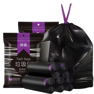 Eco Friendly Recyclable PE Square Bottom Garbage Bags Flexo Printing Drawstring Closure Heavy Duty Large Size Customizable for