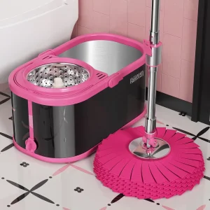 Eco-Friendly Stainless Steel Industrial Mop Set Self-Wringer 360 Spin Telescopic Handle 2 Mopheads 2.5L