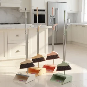 Eco-Friendly Stainless Steel Push Broom with Powder-Coated Spider Web Dustpan for Household Use