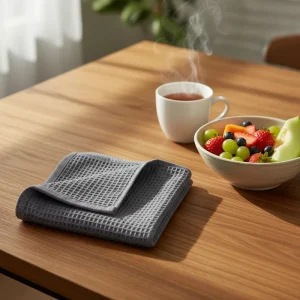 Eco Friendly Water Absorption Honeycomb Waffle Towel Plaid Design Square Napkins and Dish Towels for Kitchen Use