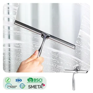 Eco Friendly Window Squeegee with Stainless Steel Handle Rubber Blade for Car and Glass Cleaning Includes Mounting Clip