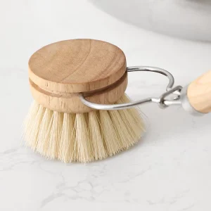 Eco Friendly Wooden Handle Dish Scrubber Natural Sisal Bristles Kitchen Brush Easy to Clean Pot Brush for Home Kitchen
