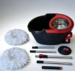 Eco friendly Materials Dual Drive Mop with Bucket Set Includes 2 Mop Pads Spin Mop with Pedal Bucket for Bathrooms Cleaning