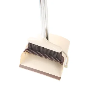 Eco friendly Pet Friendly Home Cleaning Long Handle Stainless Steel Dustpan with Soft Bristle Broom Set