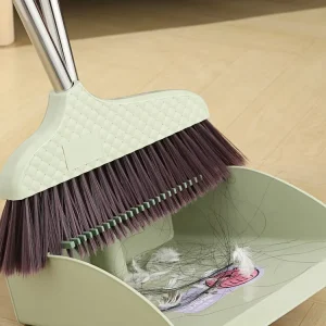 Economical Household Upright Floor Broom with Stainless Steel Broomstick and Plastic Head Easy Clean Dustpans