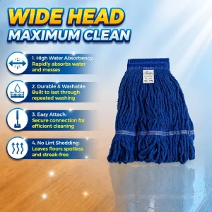 Efficient Wide Head High Absorbent Cotton String Wet Mop for Commercial Hotel Restaurant Floor Cleaning