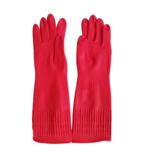 Elbow-Length Natural Rubber Latex Dishwashing Gloves, Waterproof, Unlined