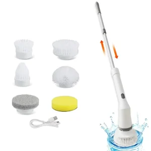 Electric Cleaning Brush Cordless Spin Scrubber with Adjustable Telescopic Rods 2 Speeds for Bathroom Kitchen Tiles Floor