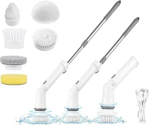 Electric Cleaning Brush Wireless Window Wall Cleaner Spin Cleaning Brush Handle Rechargeable Adjustable Scrubber