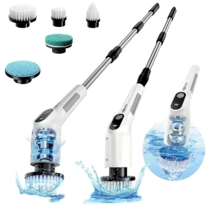 Electric Cordless Eco Friendly Plastic Cleaning Brush with 9 Reversible Heads for Home Use