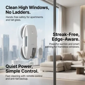 Electric High-Rise Window Cleaning Robot with Suction, UPS, Anti-Fall Protection and Safety Rope, 20-Minute Runtime