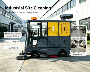 Electric Ride-On Floor Sweeper with Automatic Dump
