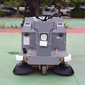 Electric Ride-On Floor Sweeper with Dust Suction, Rotary Brush, and Broom