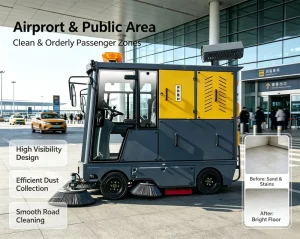 Electric Ride-On Road Street Sweeper with Vacuum, Industrial Floor Sweeper