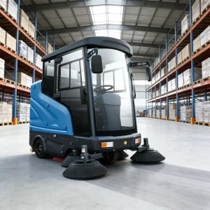 Electric Ride-On Self-Propelled High-Pressure Cleaner with Brush, Battery-Powered Commercial Road Sweeper Floor Washing Machine