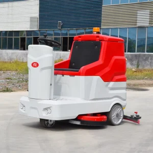 Electric Ride-on Self-Propelled Floor Scrubber with Dual Brush and Battery for Industrial Warehouse Use