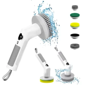 Electric Rotary Cleaning Brush with 4 Heads and 2 Modes for Tiles and Kitchen Cleaning