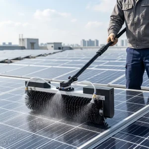 Electric Rotary Solar Panel Cleaning Roller Brush with Water Spray and Extendable Handle