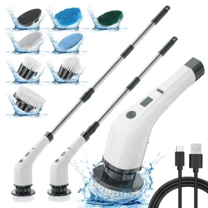 Electric Spin Scrubber Cleaning Brush Chargeable Cordless Power Extension Handle Adaptive Brush