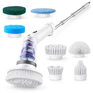 Electric Spin Scrubber Set with 6 Interchangeable Nylon Brush Heads for Bathroom and Kitchen Cleaning