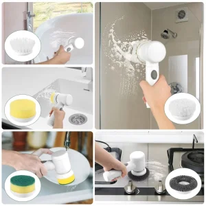 Electric Spin Scrubber with 5 Replaceable Heads and Plastic Handle