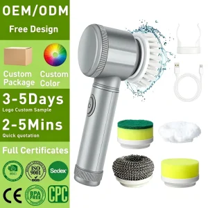 Electric Spin Scrubber with 5 Replaceable Heads for Bathroom, Kitchen, Windows, and Bottles