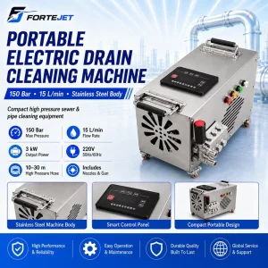 Electric Start Sewer Jetting Machine 150bar 15L min High Pressure High Pressure Drain Cleaning Machine for Sewer Drain