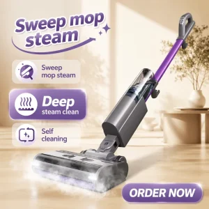 Electric Steam Mop Cleaner Multi Functional Rapid Heat High Pressure Self Cleaning 90C Steam Detachable Dual Tanks for Kitchen