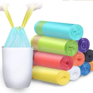 Embossed Large-Capacity HDPE Drawstring Garbage Bags on Roll for Household Use